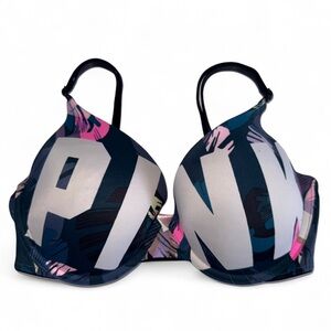 Victoria’s Secret PINK Wear Everywhere Push Up Bra 32D Palm Leaf Print Spellout